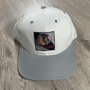 Vintage Chicago Blackhawks Hat Snapback NHL‎ Hockey Annco White Gray Cap